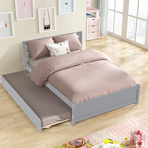 Tiiiopkvvv Holzbett in voller Größe, funktionales Bett mit Doppelbett, Latten-Kopfteil und niedrigem Profil-Fußteil, kein Boxspringbett erforderlich, 202 cm L x 144,8 cm B x 89,9 cm H, Grau Tiiiopkvvv Holzbett in voller Größe, funktionales Bett mit Doppelbett, Latten-Kopfteil und niedrigem Profil-Fußteil, kein Boxspringbett erforderlich, 202 cm L x 144,8 cm B x 89,9 cm H, Grau von Tiiiopkvvv