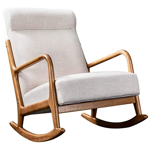 Tiiiopkvvv Home Einzelsofa Schaukelstuhl Massivholz Höhe Rücksitzkissen Fußhocker Loungesessel (Farbe: Weiß) von Tiiiopkvvv