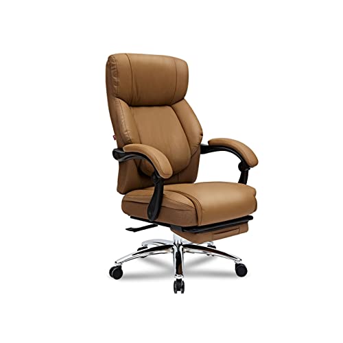 Tiiiopkvvv Home Office Schreibtischstühle Boss Chair Chefsessel mit Fußstütze Ergonomisch Verstellbar Computer Gaming Stühle Rindsleder Liegestühle Drehstühle Braun von Tiiiopkvvv