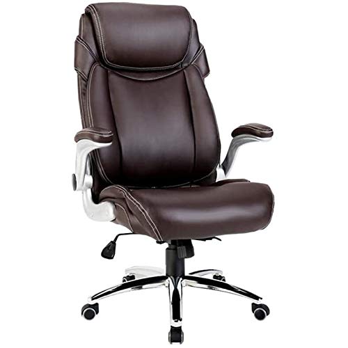 Tiiiopkvvv Home Office Schreibtischstühle Videospielstühle Stühle hohe Rückenlehne Chefbüro bequem ergonomisch Leder Schreibtisch Computer 150 kg Tragkraft (Farbe: Braun) von Tiiiopkvvv