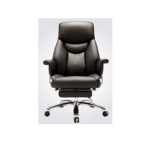 Tiiiopkvvv Home Office Schreibtischstuhl, Rückenlehne mit Fußhocker, ergonomisch, bequemes Leder, Schwarz von Tiiiopkvvv
