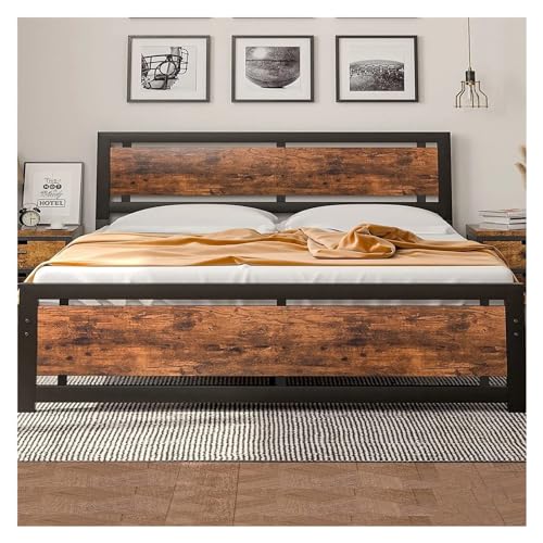 Tiiiopkvvv Industrielles Design mit Holzplattform, Metall, Schlafzimmer, Doppelbett, Einzelbett, Erwachsene oder Jugendliche, rutschfest von Tiiiopkvvv