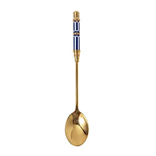 Tiiiopkvvv Küchen-Dessertlöffel, Edelstahl, Kaffee, Milch, Keramik, langer Griff, vergoldet, Dessertlöffel (Farbe: E) (A) von Tiiiopkvvv
