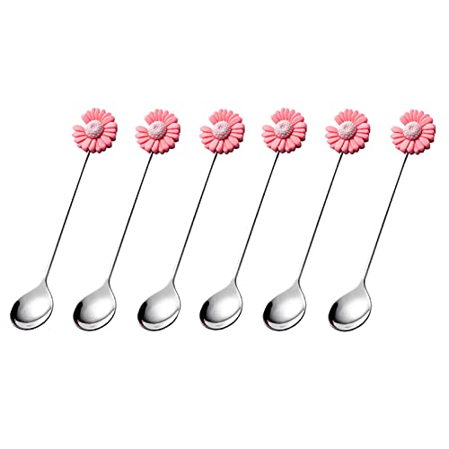 Tiiiopkvvv Löffel-Dessertlöffel-Set, 6 Stück, 13 cm Teelöffel, kreativer Griff, hochwertiger Edelstahl in Lebensmittelqualität, Western-Dessert-Joghurtlöffel, Suppenlöffel (Farbe: F) (1) von Tiiiopkvvv