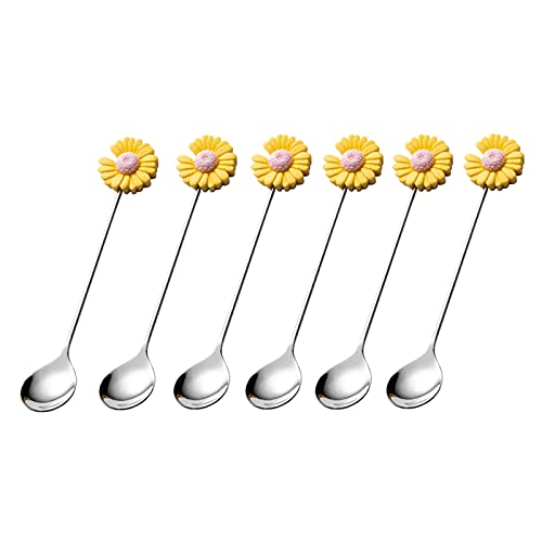 Tiiiopkvvv Löffel-Dessertlöffel-Set, 6 Stück, 13 cm Teelöffel, kreativer Griff, hochwertiger Edelstahl in Lebensmittelqualität, Western-Dessert-Joghurtlöffel, Suppenlöffel (Farbe: F) (D) von Tiiiopkvvv