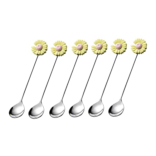 Tiiiopkvvv Löffel-Dessertlöffel-Set, 6 Stück, 13 cm Teelöffel, kreativer Griff, hochwertiger Edelstahl in Lebensmittelqualität, Western-Dessert-Joghurtlöffel, Suppenlöffel (Farbe: F) (E) von Tiiiopkvvv