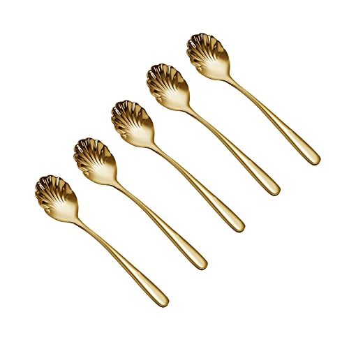 Tiiiopkvvv Löffel-Set mit 5 Eislöffeln – Dessertlöffel aus 304 Edelstahl, Rührkaffeelöffel, kreative, exquisite kleine Löffel, 15,2 cm Suppenlöffel (Farbe: B) (1) von Tiiiopkvvv