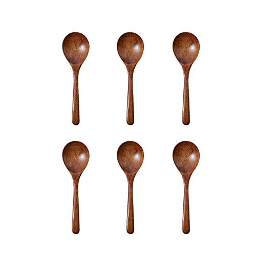 Tiiiopkvvv Löffel aus Holz mit langem Griff zum Essen, Suppenlöffel für Zuhause, Ramen, kleiner Reislöffel aus Holz, roter Suppenlöffel, 6 Packungen Suppenlöffel (Farbe: 1) (Messing) von Tiiiopkvvv