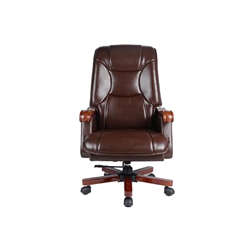 Tiiiopkvvv Managerial Chefsessel, Schreibtischstühle, Computer-Gaming-Stuhl, ergonomischer Drehstuhl aus Leder, Rückenlehne, Farbe: Schwarz (Braun) von Tiiiopkvvv