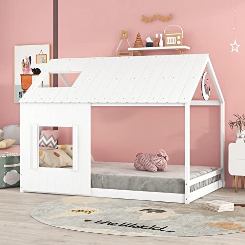 Tiiiopkvvv Modernes Hausbett in voller Größe mit Dach und Fenster, stabiles Kiefernholz und MDF, kein Boxspringbett erforderlich, perfekt für kreative Dekoration, Weiß Tiiiopkvvv Modernes Hausbett in voller Größe mit Dach und Fenster, stabiles Kiefernholz und MDF, kein Boxspringbett erforderlich, perfekt für kreative Dekoration, Weiß von Tiiiopkvvv