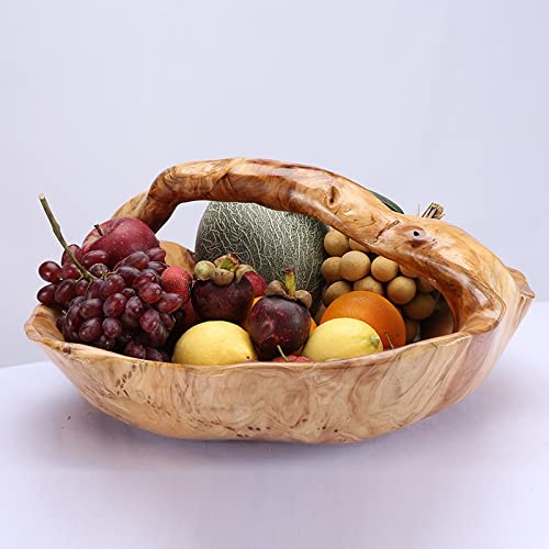 Tiiiopkvvv Obstkorb Retro Handgeschnitzte Obstschale mit Griff Holz Gemüse Obstkorb Holz Servierschale für Salate Snacks Früchte-Holz Durchmesser von Tiiiopkvvv