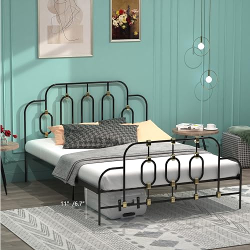 Tiiiopkvvv Ola Metall in voller Größe, schwarz mit goldenen Details, geschwungenes Design mit außergewöhnlicher Struktur, kein Boxspringbett erforderlich, verstellbarer Unterbettkasten Tiiiopkvvv Ola Metall in voller Größe, schwarz mit goldenen Details, geschwungenes Design mit außergewöhnlicher Struktur, kein Boxspringbett erforderlich, verstellbarer Unterbettkasten von Tiiiopkvvv