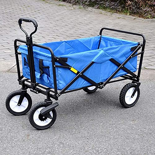 Tiiiopkvvv Outdoor Strandwagen Transport Troey Ping CartHeavy Duty Folding Garten Tragbarer Handwagen Push und PU Coapsible Utility Wagon mit Rädern (Farbe: Rot) (Blau) von Tiiiopkvvv