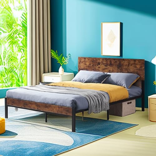 Tiiiopkvvv Plattformbett aus Metall, volle Größe, mit Kopfteil und Fußteil aus Holz, großer Stauraum unter dem Bett, kein Boxspringbett erforderlich, einfache Montage, Schwarz (Black_0) von Tiiiopkvvv