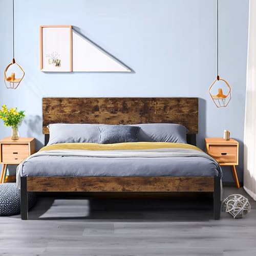 Tiiiopkvvv Plattformbett aus Metall, volle Größe, mit Kopfteil und Fußteil aus Holz, großer Stauraum unter dem Bett, kein Boxspringbett erforderlich, einfache Montage, Schwarz (Black_4) von Tiiiopkvvv