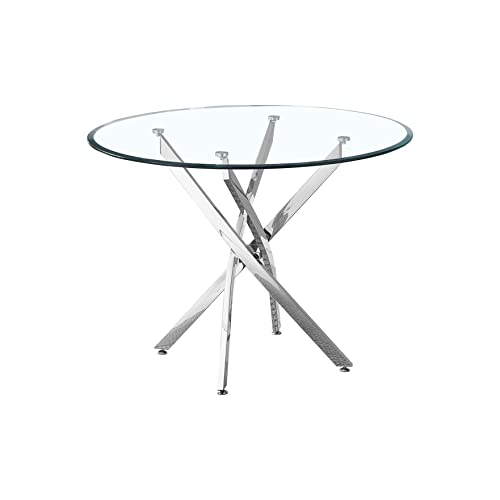 Tiiiopkvvv Runder Esstisch mit Tischplatte aus gehärtetem Glas und überlappenden Chrombeinen, moderner Stil, Küche, Frühstücksecke und Kaffee-Teetisch (Silber) von Tiiiopkvvv