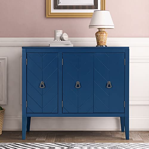 Tiiiopkvvv Rustikaler Aufbewahrungsschrank mit zwei Schubladen und vier klassischen Stoffkörben für Zuhause, Küche, Eingangsbereich, Wohnzimmer (antikes Marineblau) (Marineblau + Regal) von Tiiiopkvvv