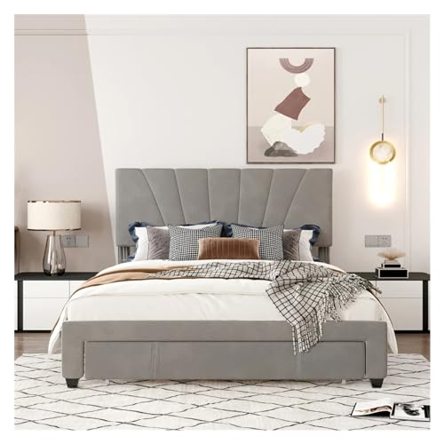 Tiiiopkvvv Schlafzimmer mit Schublade, gepolsterte Plattform, bequem, Einzelbett, Doppelbett, weiche Rückseite, Erwachsenen- und Jugendbetten, rutschfest (C-Einheitsgröße) von Tiiiopkvvv