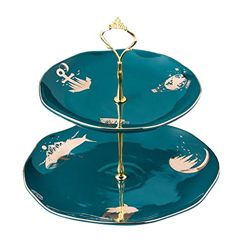 Tiiiopkvvv Tortenständer Nordic Light Luxus Keramik Tortenständer Doppel Dessertteller Kreativ Modern Wohnzimmer Obstteller Nachmittagstee Süßigkeiten Kuchen Display Ständer Cupcake Ständer von Tiiiopkvvv