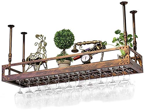 Tiiiopkvvv Weinregal, industrieller Wind, Retro, hängendes Weinglasregal, europäisches Weinglas, kopfüber zum Aufhängen, Becherhalter, einfach zu installieren, Lagerregal (Größe: L 100 B x 35 cm) Tiiiopkvvv Weinregal, industrieller Wind, Retro, hängendes Weinglasregal, europäisches Weinglas, kopfüber zum Aufhängen, Becherhalter, einfach zu installieren, Lagerregal (Größe: L 100 B x 35 cm) von Tiiiopkvvv