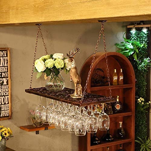 Tiiiopkvvv Weinregal LOFT Industrial Wind Retro Hängendes Weinglasregal Europäische Kelch Bar Hängender Getränkehalter Einfach zu installieren Lagerregal (Farbe: Bronze, Größe: L 60 B 31 cm) von Tiiiopkvvv