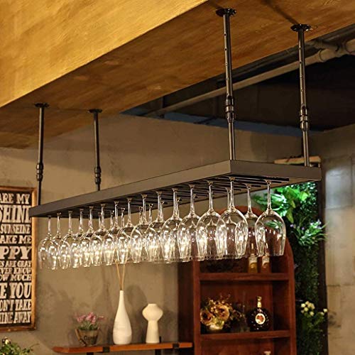 Tiiiopkvvv Weinregal LOFT Industrial Wind Retro Hängendes Weinglasregal Europäische Kelch Bar Hängender Getränkehalter Einfach zu installieren Lagerregal (Farbe: Schwarz, Größe: L 120 B 35 cm) von Tiiiopkvvv