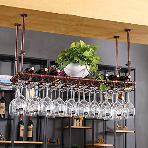 Tiiiopkvvv Weinregale, Wasserrohr-Stil, Eisen, hängendes Weinglasregal, Deckenleisten, Wohnzimmer, Hotels, Restaurants, Dekoration, Regal, Lagerregal (Farbe: Braun, Größe: 10035 cm) von Tiiiopkvvv