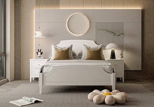 Tiiiopkvvv Weißer, zeitgenössischer römischer Stil, Massivholz, volle Größe, kein Boxspringbett erforderlich, lackierte Oberfläche (weiß voll) von Tiiiopkvvv