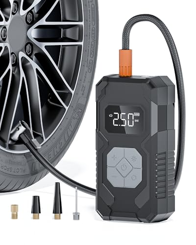 Elektrische Luftpumpe 15000mAh & 150PSI Tire Inflator Portable Air Compressor, Akku Kompressor mit Manometer, Fahrradpumpe Elektrisch wiederaufladbar Reifenfüller für Auto, Fahrrad, Motorrad, Bälle von Tiiletzote