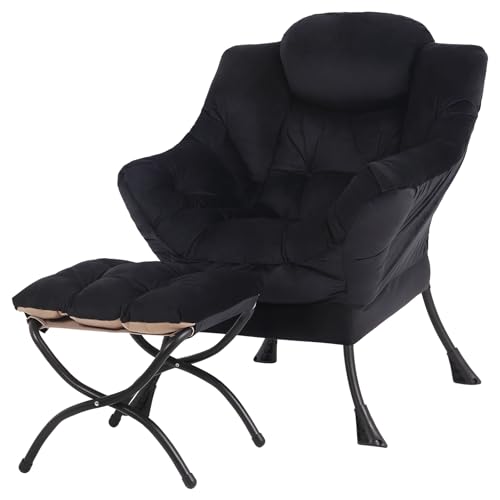 Tiita Faulsessel mit Hocker, Moderner großer Akzent-Loungesessel, Freizeit-Sofasessel mit Hocker, Lesesessel mit Fußstütze für Schlafzimmer, Wohnzimmer, Studentenwohnheime, Garten und Hof von Tiita