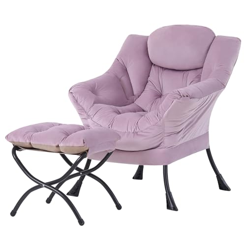 Tiita Faulsessel mit Hocker, Moderner großer Akzent-Loungesessel, Freizeit-Sofasessel mit Hocker, Lesesessel mit Fußstütze für Schlafzimmer, Wohnzimmer, Studentenwohnheime, Garten und Hof von Tiita