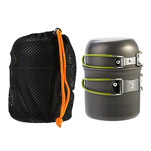Camping Kochgeschirr Set, Aluminium Kochset Tragbar Kompakt Topf Outdoor Geschirr Kochtopf Leicht Topfset Faltbar SchüSsel Pfanne Becher Besteck Mini Campingkoche Hiking Trekking Wandern Picknick BBQ von Tiiyee