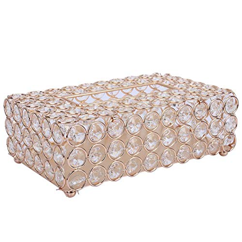 Dekorative Kristall Tissue Box, Rechteckige Tisch Taschentuchhalter Abdeckung Komestikbox Taschentuchbox Kosmetiktücherboxen Wohnzimmer Esszimmer Büro Arbeitsplatte Auto Schreibtisch Dekoration Gold von Tiiyee
