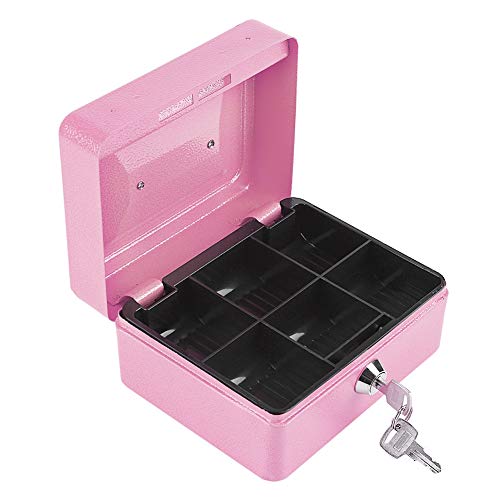 Feuerfeste wasserdichte Box mit Schlüsselschloss, Tragbare Mini Tragbarer Safe Stahl Petty Abschließbar Bargeld Geld Münze Schmuck Sicherheitsbox Geldkassette Tresor Griff Haushalt Ausweise Rosa(Rosa) von Tiiyee