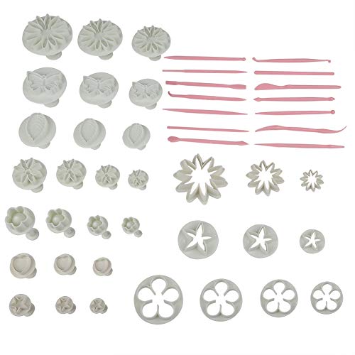 Fondant Ausstecher Set, 47 Stück Schneeflocken Ausstechformen Auswerfer Tortendeko Kit DIY Blume Blumen Schmetterling Sterne Herzförmig Blätter Kuchen Backen Werkzeuge Torte Kekse Schokolade Gelee von Tiiyee