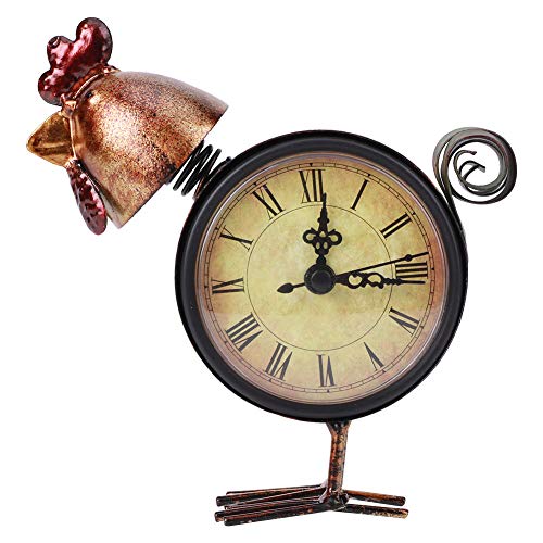Retro Uhr, Vintage Style Huhn Geformte Eisen Schreibtisch Tischuhr Home Ornament Craft Geschenke Standuhr Schreibtischuhr Handgemachte Geschenk Katze Wecker Wohnzimmer Braun 5.9x5.5x1.5in von Tiiyee