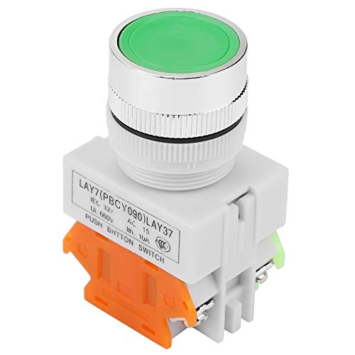 Rundkopf Momentanen Druckknopfschalter, Momentary Switch Grüner Druckknopf Momentanschalter 220V 5A Auto Reset Flachkopfschalter 22mm Halterung Wasserdichter Flacher Runder Starte für Auto Boot Marine von Tiiyee
