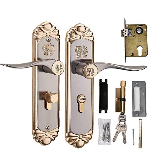 Türgriff mit Schloss Set, Zinklegierung Split Lock Einfacher Zylinder Indoor Griff Home Security Türschloss Kit Schlüssel WC Türgarnitur Türdrücker Drückergarnitur Langschild Türdrückergarnitur von Tiiyee