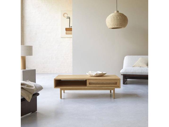 Couchtisch aus massivem Ulmenholz und Rattangeflecht Luis Luis - Natur - Elm von Tikamoon