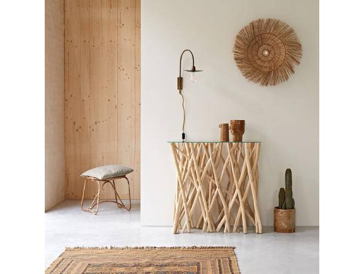 Konsole aus Teak Treibholz Flur Wohnzimmer Tisch Beistelltisch Glas Glasplatte Driftwood - Natur - Teak von Tikamoon