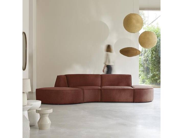 Modul-Sitzbank mit mahagonifarbenem Stoffbezug, 4-Sitzer Dario - Rot - Fabric Modul-Sitzbank mit mahagonifarbenem Stoffbezug, 4-Sitzer Dario - Rot - Fabric von Tikamoon