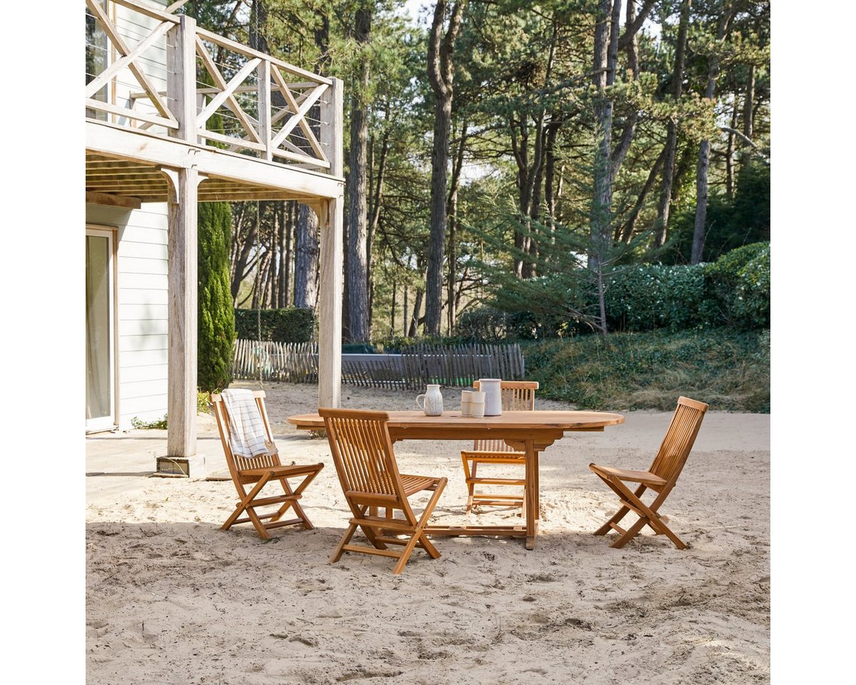 Tikamoon Garten-Essgruppe Capri Ovale Outdoor Gartenmöbel Set aus massiver Akazie 4 Stühle von Tikamoon