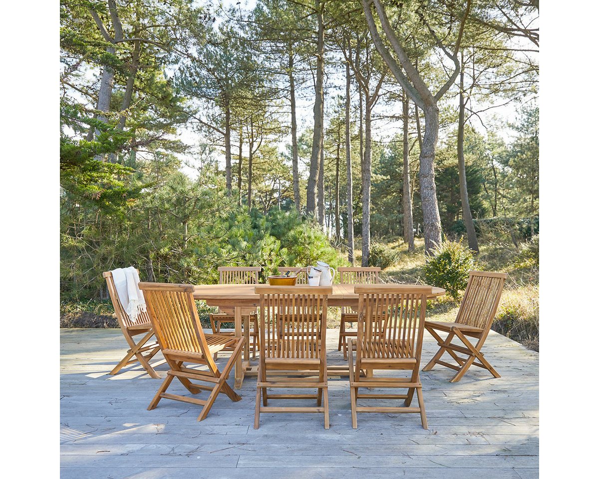 Tikamoon Garten-Essgruppe Capri Ovale Outdoor Gartenmöbel Set aus massiver Akazie 8 Stühle von Tikamoon