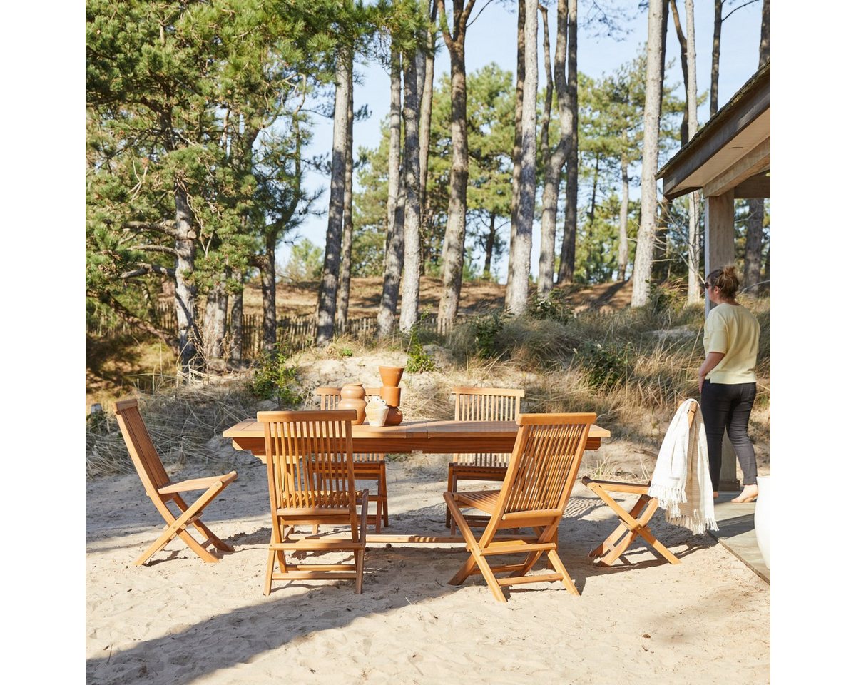 Tikamoon Garten-Essgruppe Capri Rechteckige Gartenmöbel Set aus massiver Akazie 6 Stühle von Tikamoon