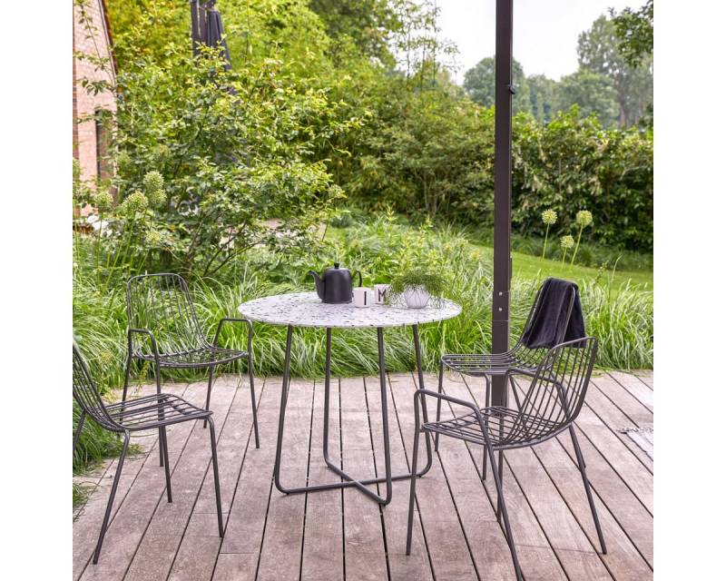 Tikamoon Garten-Essgruppe Elio Runder Gartentisch Premium-Terrazzo und Metall grau 4 Pers. von Tikamoon