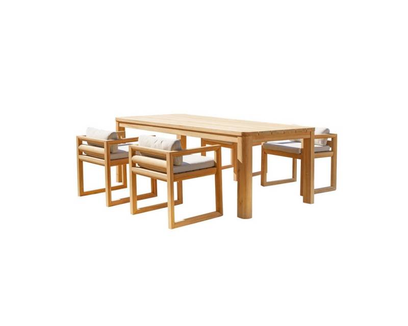 Tikamoon Garten-Essgruppe Leon Gartenmöbel-Set aus massivem Teakholz, 4 Stühle von Tikamoon