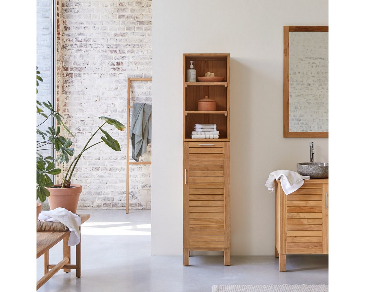 Tikamoon Hochschrank Hochschrank Badschrank Highboard Badmöbel Regal aus Teak 180 cm Natur von Tikamoon