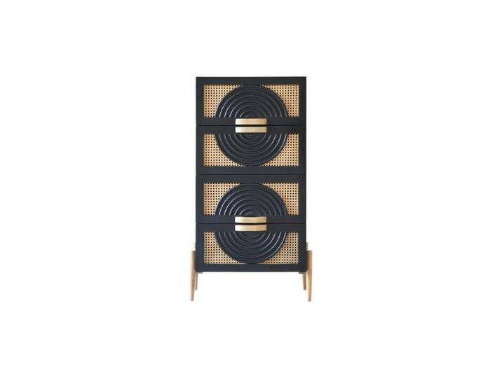 Tikamoon Kommode Sina Kommode aus massivem Mangoholz in Schwarz und Rattan, schwarz von Tikamoon