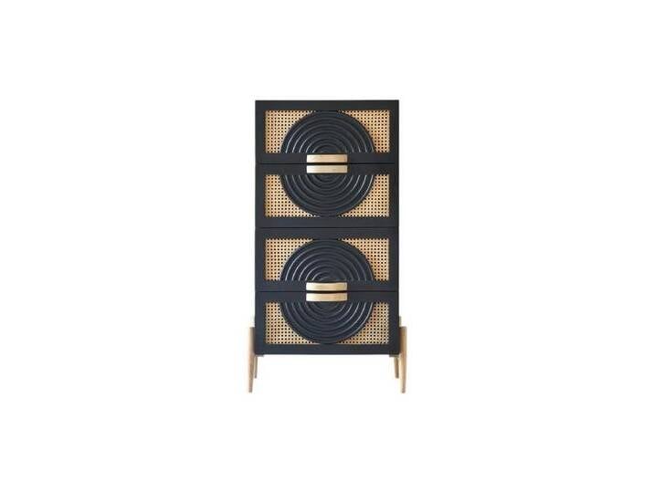 Tikamoon Kommode Kommode aus massivem Mangoholz schwarz und Rattan Sina, schwarz von Tikamoon