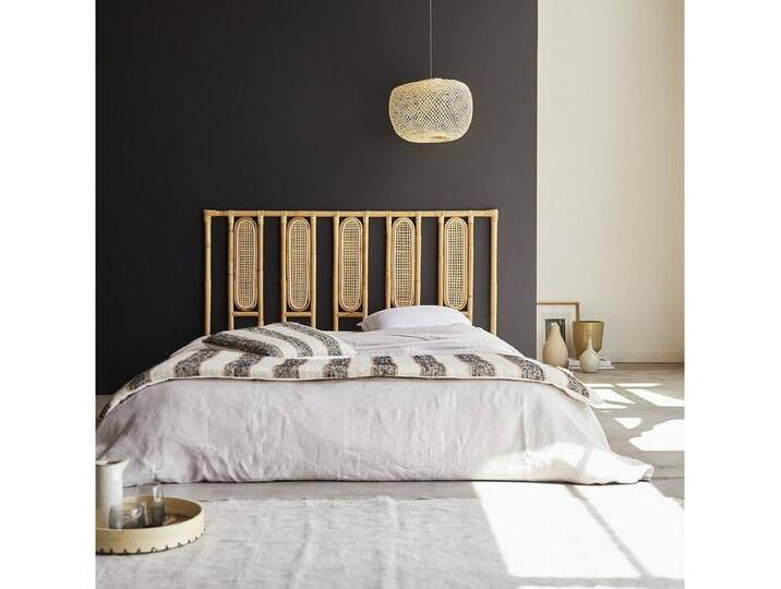 Tikamoon Massivholzbett Kopfteil aus Rattanstäben 160 Paulette (1-tlg), beige von Tikamoon